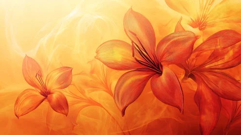 Molten Petals Drift Through Liquid Amber.