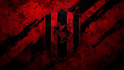 Grunge heraldic shield with red black stripes and distressed gryphon