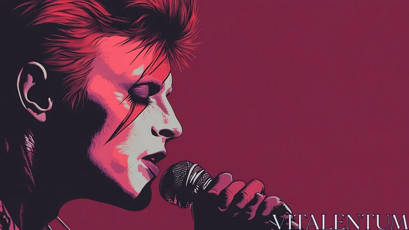 Side profile singer illustration holds microphone and performs