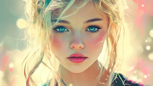 Radiant blue-eyed girl rendered in luminous digital portrait