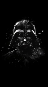 Monochrome helmet portrait in splattered digital eclipse field.