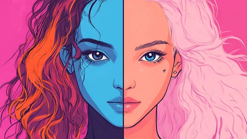 Dual toned portrait of one girl split between fire and light.