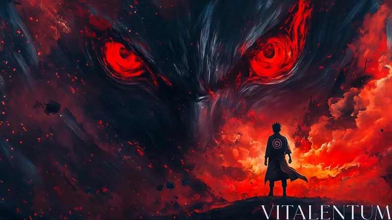 Volcanic inferno confrontation with colossal demonic visage.