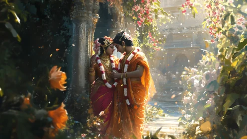 Digitally Rendered South Asian Wedding Scene with Atmospheric Light Ray Composition