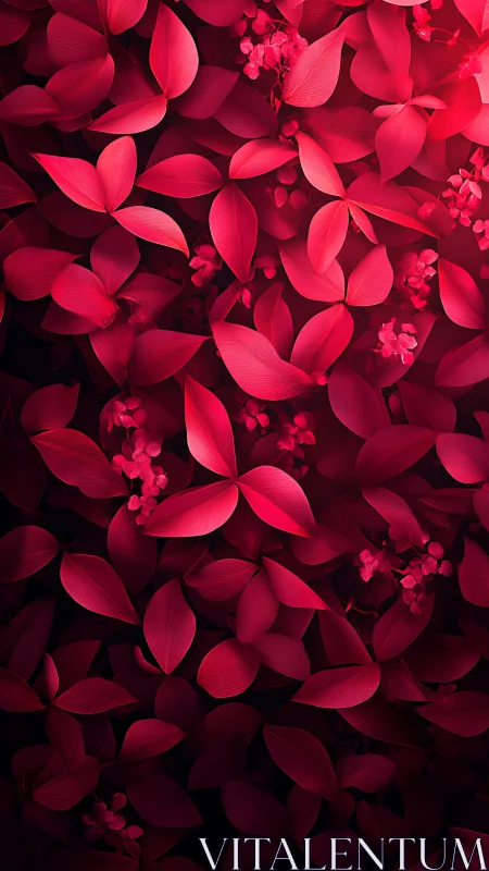 Velvet red leaf cascade over shadowy midnight garden wall.