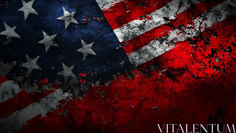 Weathered American flag rendered with high contrast grunge textures
