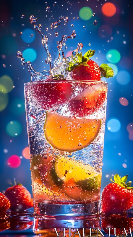 Prismatic Splash: Strawberry Symphony in Glass.