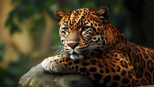 Spotted Leopard Portrait Resting on Stone. Wildlife Photography.