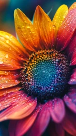 Chromatic Daisy Drenched in Prismatic Downpour.