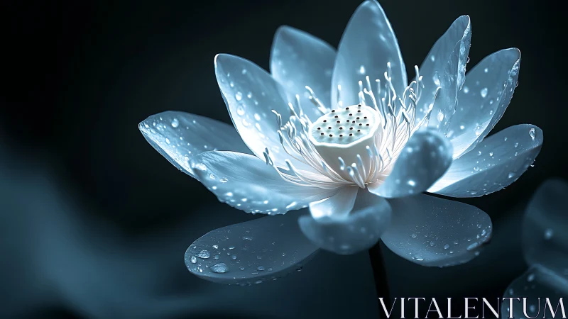 Moonlit lotus blossom glowing softly in quiet twilight.