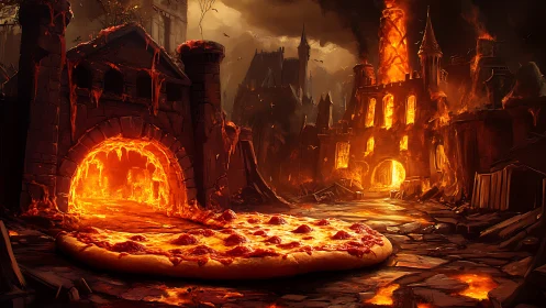 Medieval Castle Destruction with Molten Eruption and Architectural Fire