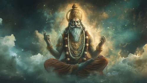 Divine sage in luminous cloudscape rendered as high-detail digital art