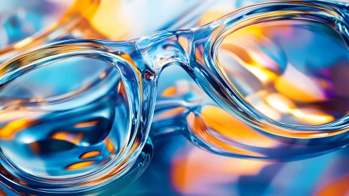 Transparent eyeglasses in vibrant abstract light, modern style.