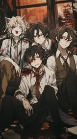 Bloodstained friends resting after a long, haunted night.