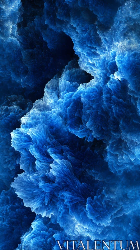 Electric blue fractal clouds swirl in deep abstract space.