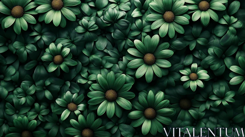 Dense cluster of green daisies with golden centers fills entire frame