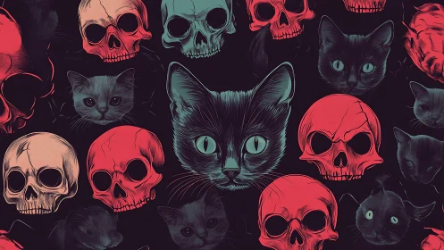 Mystical Cats and Skulls Come Together in Dark Art.
