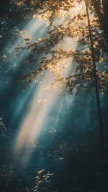 Sunbeams Weave Quiet Spells Through a Midnight-Toned Forest.