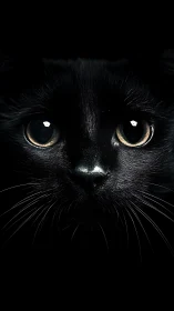 Black Cat Face with Luminous Golden Eyes