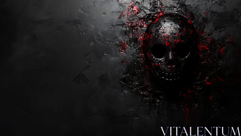 Blood-splashed void skull grinning from the charcoal dark.