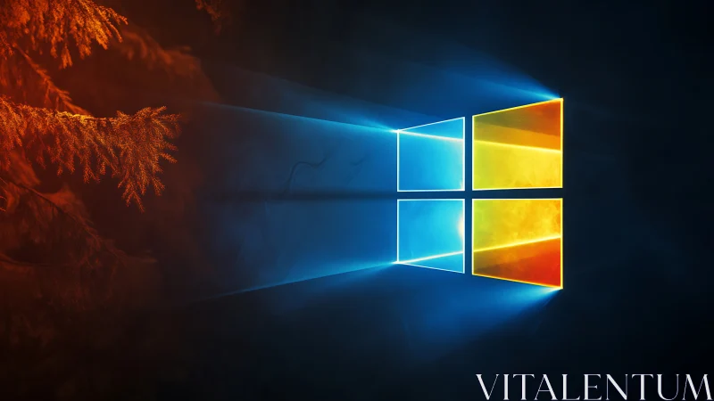 Windows logo projection with contrasting warm foliage light