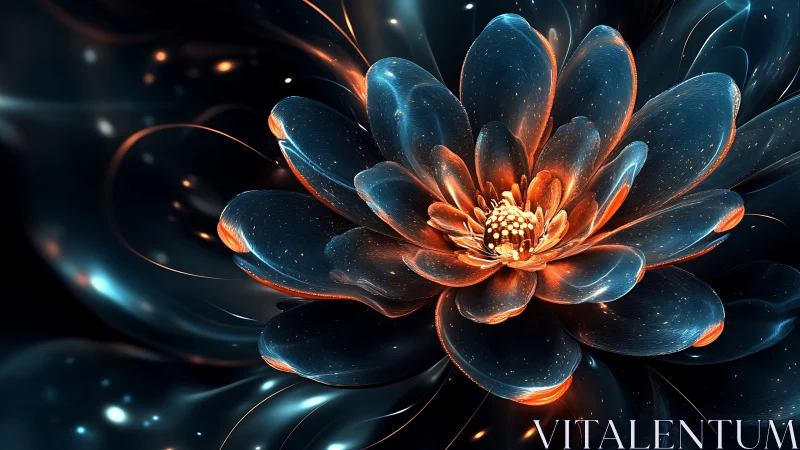 Digital macro view of luminous abstract flower structure.