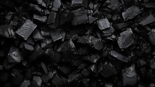 Black coal chunks form dense, irregular fractured surface
