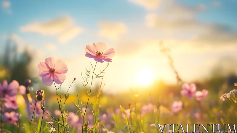 Cosmos Dancers Bathed in Golden Hour Glow.