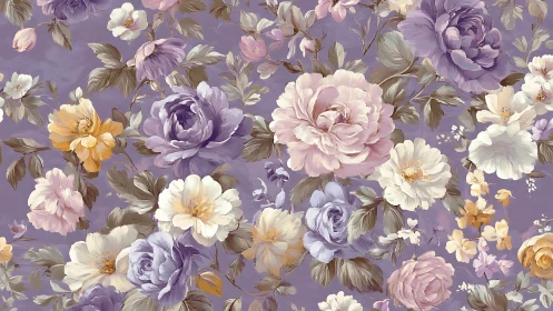 Lavender Floral Symphony: Victorian Garden Blooms.