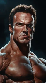 Powerful bodybuilder stands strong with intense focus