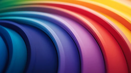 Curved rainbow color bands form a vibrant abstract spectrum.