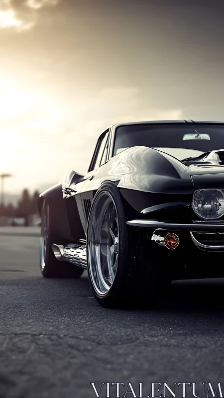 Sunlit classic muscle car glows with polished chrome curves