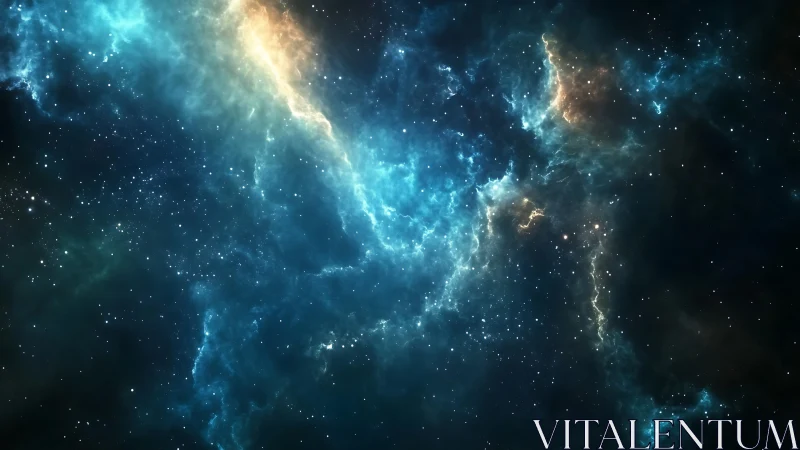 Luminous blue nebula stretches through dense star field