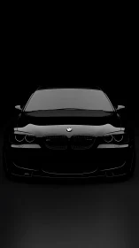 Sleek black BMW front view glowing in soft studio light.
