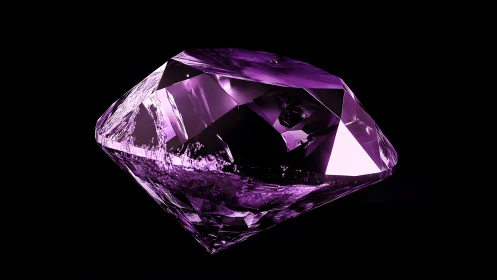 Brilliant Purple Diamond on Black Background, Modern Digital Style.