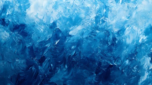 Abstract Blue Oil Painting With Dynamic Brush Strokes Texture.