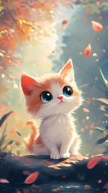 Luminescent Kitten Portrait with Autumn Foliage Elements.