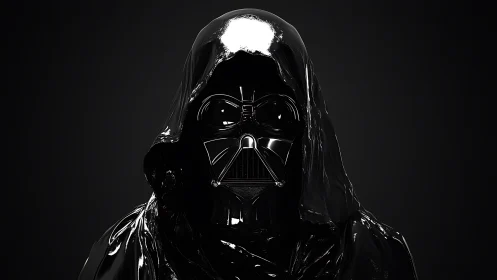 Midnight cyber warlord in liquid obsidian armor gazes ahead.