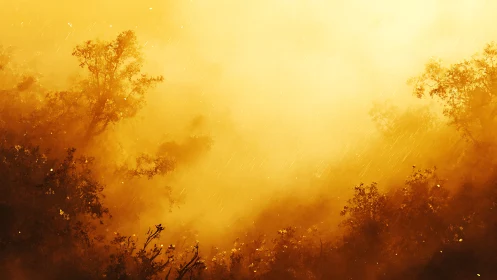 Atmospheric landscape with obscured vegetation and warm light diffusion