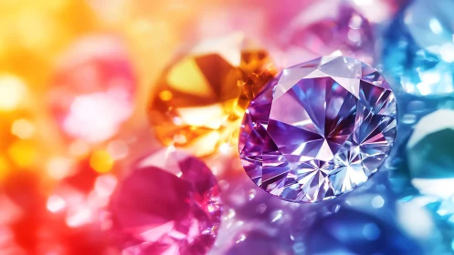 Shimmering rainbow gems glowing with playful, colorful light.