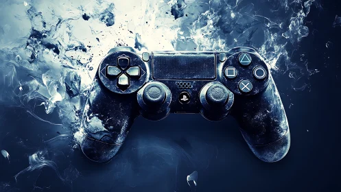 PlayStation Controller Immersed in Ice. Gaming Hardware.