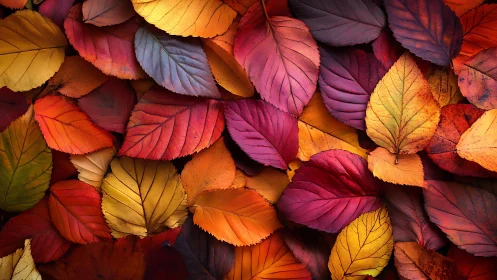Overlapping autumn leaves form dense multicolor gradient field