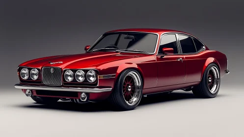 red classic coupe rendered with studio-grade photoreal detail