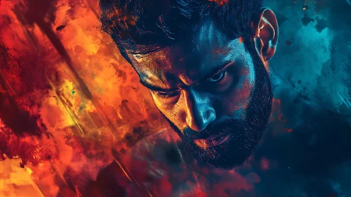 Male portrait with dual tone abstract light background.