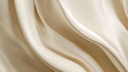 Flowing Cream Silk Fabric Close-Up in Soft Abstract Style.
