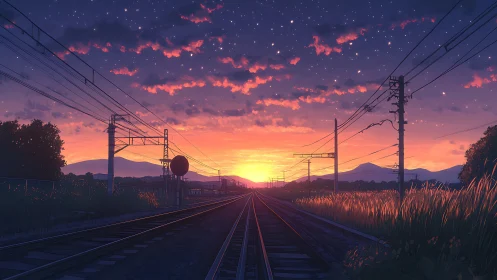 Sunset railway horizon glowing with quiet, hopeful light.