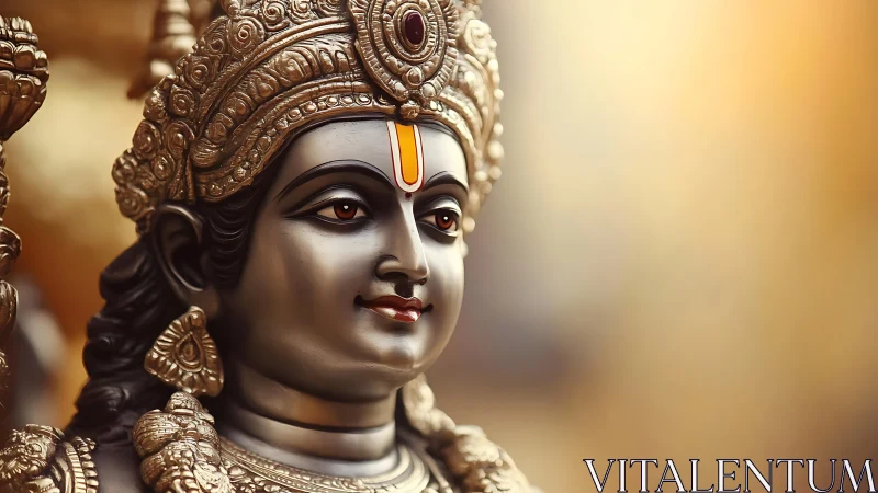 Polished metallic deity bust with ornate filigree crown detailing