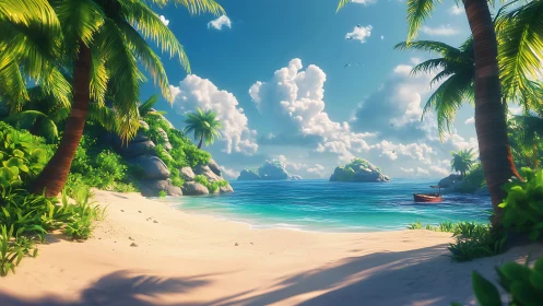 Tropical Lagoon Rendered: Photorealistic Seascape with Palms and Islands