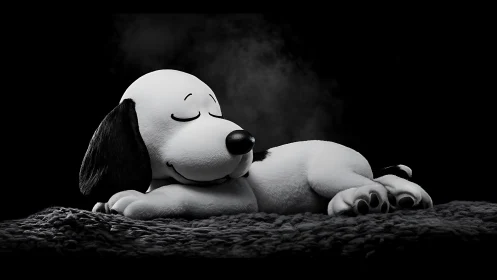 Dream-soaked cartoon pup napping in velvet midnight hush.