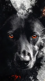 Ember eyed black dog emerging from bold ink shadows.